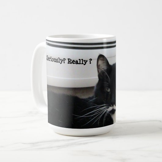Mustache Tuxedo Cat (Seriös) Tasse (Vorderseite Links)