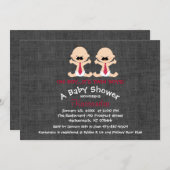 Mustache Twin Boy Baby Shooter Einladung (Vorne/Hinten)