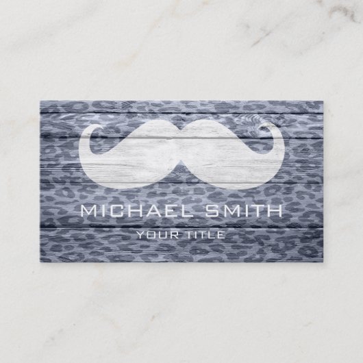 Mustache über Leopard Holztextur #3 Visitenkarte (Vorderseite)