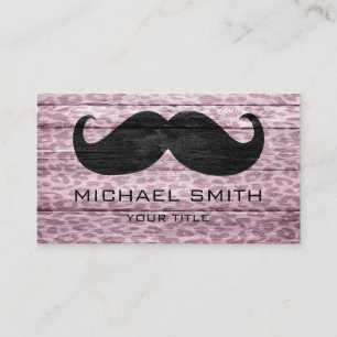 Mustache über Leopard Holztextur #5 Visitenkarte