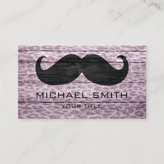 Mustache über Leopard Holztextur #5 Visitenkarte (Vorderseite)