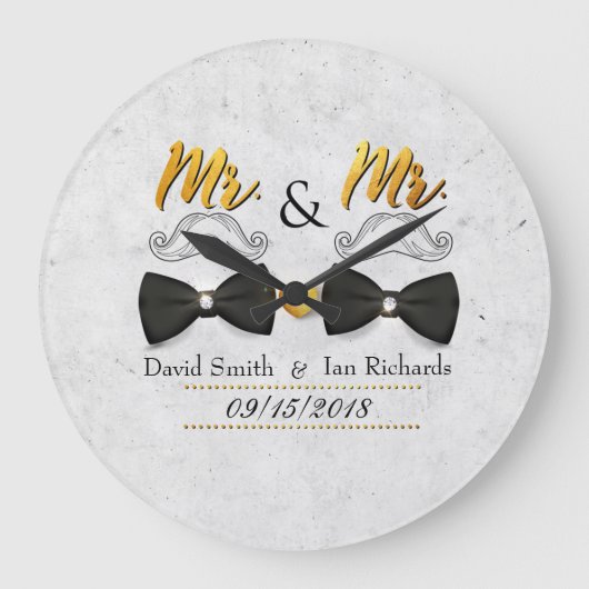 Mustache und Bogen für Herrn und Herrn Große Wanduhr (Vorderseite)