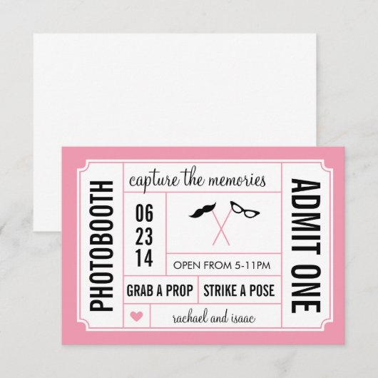 Mustache und Brillen Props Fotobooth Ticket (Vorne/Hinten)