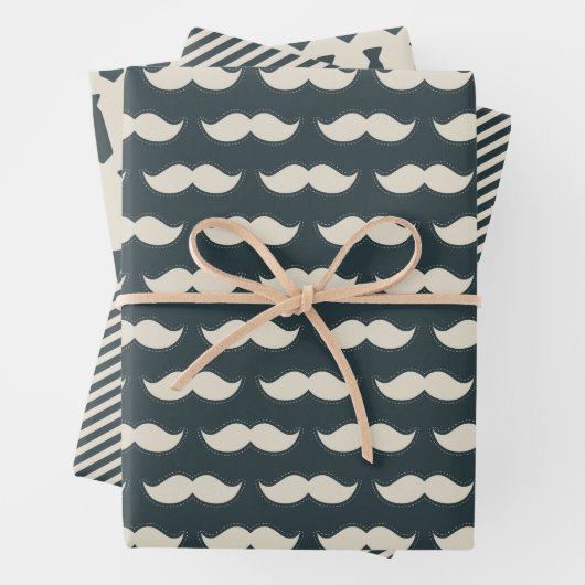 Mustache und Krawatte Hipster Pattern Trendy Men's Geschenkpapier Set (Beispiel)