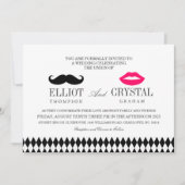 Mustache und Lippen Hochzeitsempfang Blk Text Einladung (Vorderseite)