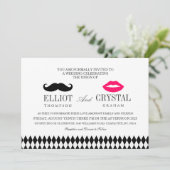 Mustache und Lippen Hochzeitsempfang Blk Text Einladung (Stehend Vorderseite)