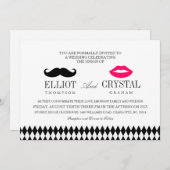 Mustache und Lippen Hochzeitsempfang Blk Text Einladung (Vorne/Hinten)