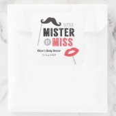 Mustache und Lippen, Mister oder Miss Babydusche Quadratischer Aufkleber (Tasche)