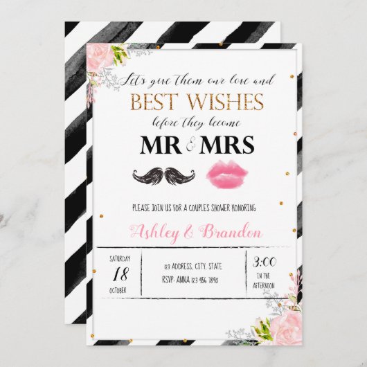 Mustache und Lippen Paare Dusche Einladung (Vorne/Hinten)