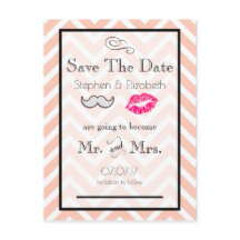 Mustache und Lippen Peach Zickzack Save the Date