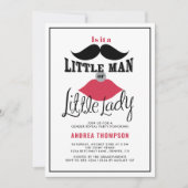 Mustache und Lippen Retro Gender Reveal Baby Dusch Einladung (Vorderseite)
