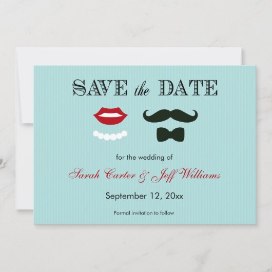 Mustache und Lips Aqua Strip Speichern Sie die Dat Save The Date (Vorderseite)