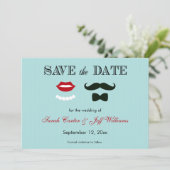 Mustache und Lips Aqua Strip Speichern Sie die Dat Save The Date (Stehend Vorderseite)
