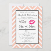 Mustache und Lips Hochzeit Einladung auf Peach Zic (Vorderseite)