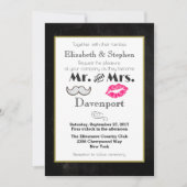 Mustache und Lips Hochzeit Einladung auf Schwarz (Vorderseite)