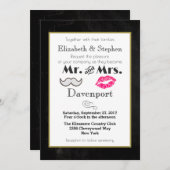 Mustache und Lips Hochzeit Einladung auf Schwarz (Vorne/Hinten)