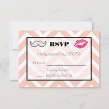 Mustache und Lips Wedding RSVP auf Peach Zickzack