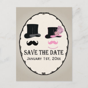 Mustache und Top-Hat-Save the Date-Karte Ankündigungspostkarte