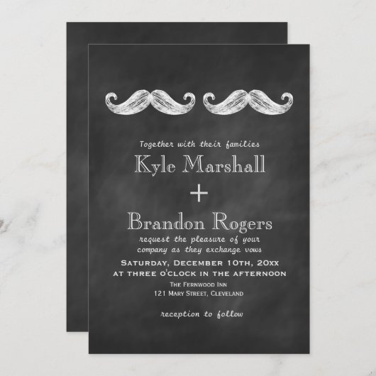 Mustache Wedding Einladung (Vorne/Hinten)