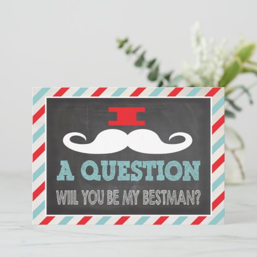 Mustache Werden Sie mein Trauzeuge sein? Einladung (Stehend Vorderseite)