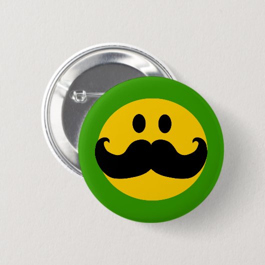 Mustache Yellow Happy Face Button (Vorne & Hinten)