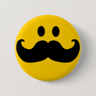Mustache Yellow Happy Face Button