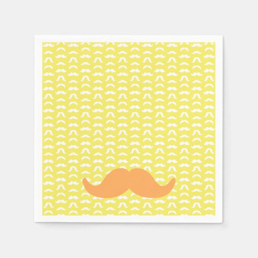 Mustache Yellow Orange Hipster Trendy Retro Fun Serviette (Vorderseite)