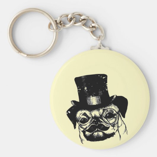 Mustached Mops Schlüsselanhänger (Vorne)