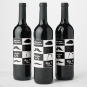 Mustaches Black and White Bachelor Party Weinetikett (Flaschen)