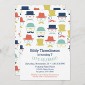 Mustaches Hats Birthday Einladung Angesagt Mens Bo (Vorne/Hinten)