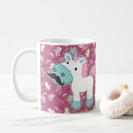 Mustachio Unicornio Kaffeetasse (Mit Donut)