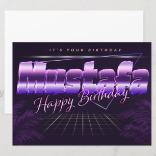 Mustafa Name Vorname lila retro Karte Geburtstag