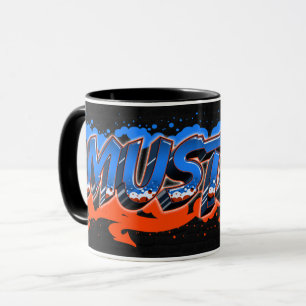 Mustafa Vorname Name Graffiti blue orange Tasse