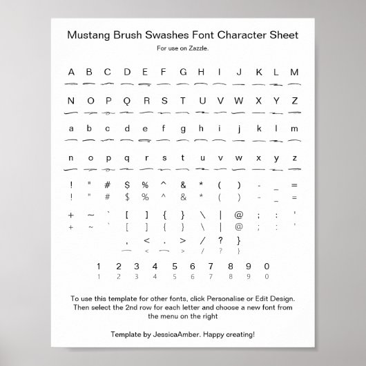 Mustang Brush Swashes Schriftart Glyph Sheet Poster (Vorne)