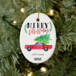 Mustang Christmas Ornament<br><div class="desc">Weihnachts Mustang Keramik Ornament. Anpassen mit Name und Jahr.</div>