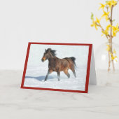 Mustang Horse Running in Snow Weihnachtskarte Karte (Gelbe Blume)