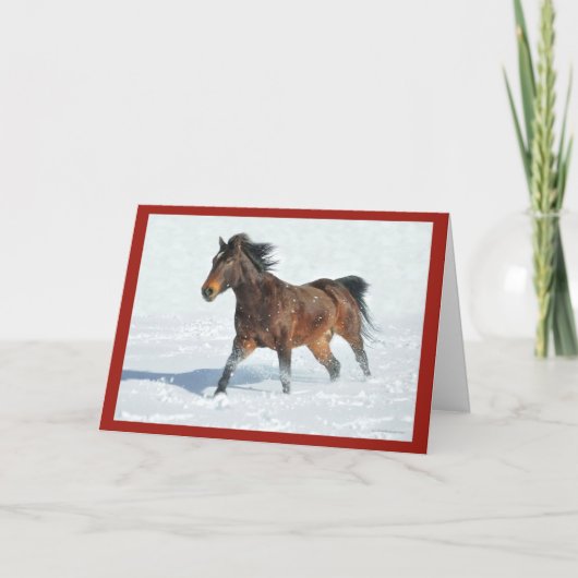 Mustang Horse Running in Snow Weihnachtskarte Karte (Vorderseite)