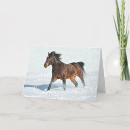 Mustang Horse Running in Snow Weihnachtskarte Karte