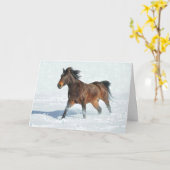 Mustang Horse Running in Snow Weihnachtskarte Karte (Gelbe Blume)