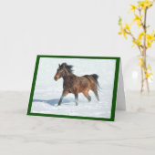 Mustang Horse Running in Snow Weihnachtskarte Karte (Gelbe Blume)