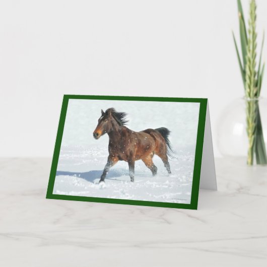 Mustang Horse Running in Snow Weihnachtskarte Karte (Vorderseite)
