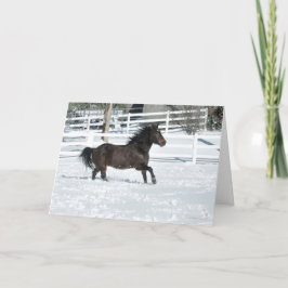 Mustang Horse Running in Snow Weihnachtskarte Karte