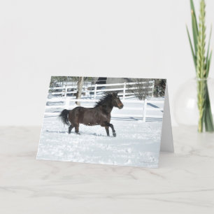 Mustang Horse Running in Snow Weihnachtskarte Karte