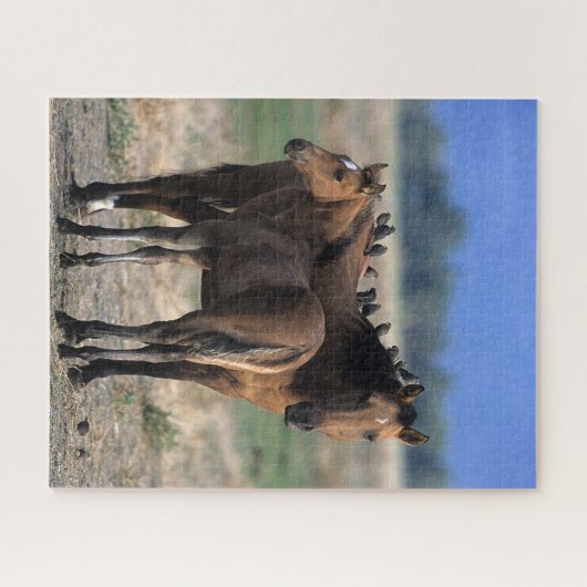 Mustang Mare und Foal Stehend mit Vögeln Puzzle (Horizontal)