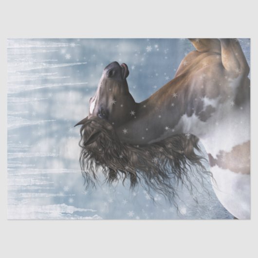 Mustang Pferd im Schnee Seidenpapier (Vorderseite)