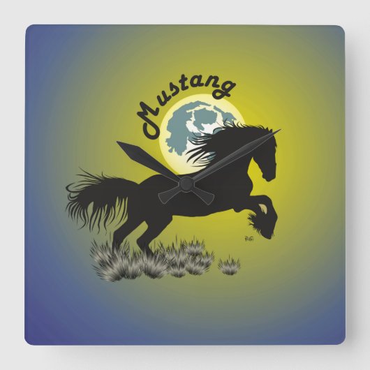 Mustang Pferdeliebhaber Quadratische Wanduhr (Vorderseite)