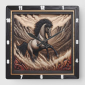 Mustang Range Horse Leaping im Bergholz Quadratische Wanduhr (Vorderseite)