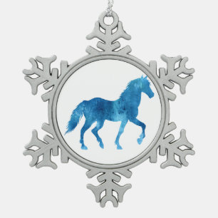 Mustang Silhouette - Hintergrundfarbe auswählen Schneeflocken Zinn-Ornament