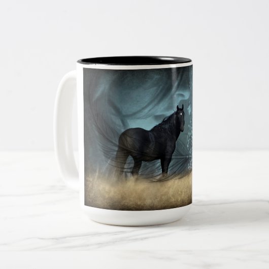 Mustang Wild Black Stallion und Cloud BeverageMug  Zweifarbige Tasse (Vorderseite Links)