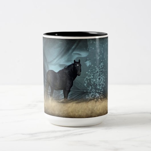 Mustang Wild Black Stallion und Cloud BeverageMug Zweifarbige Tasse (Mittel)